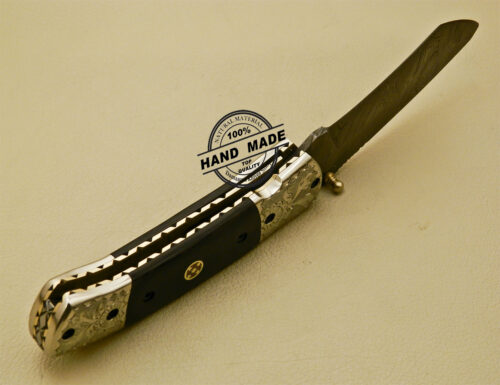 Damascus Folding Knife Custom Handmade Damascus Steel Pocket Knife With Copper Brass and Mictra Handle 875 - Image 8