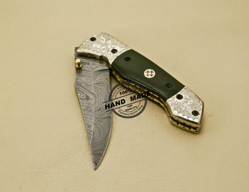 Damascus Folding Knife Custom Handmade Damascus Steel Hunting Knife With Copper Hand Engraved Mictra Handle 876 - Image 8
