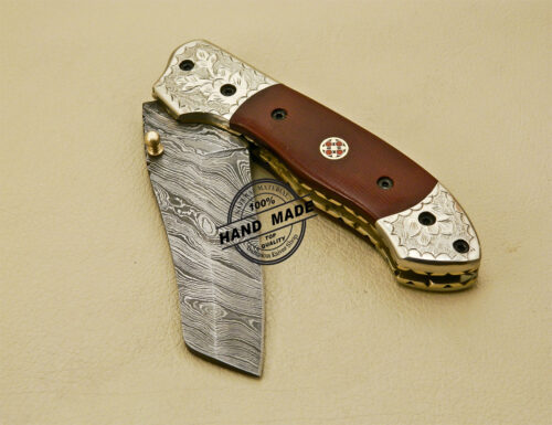 Damascus Folding Knife Custom Handmade Damascus Steel With Copper Hand Engraved Mictra Handle 877 - Image 8