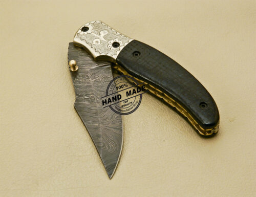 Damascus Folding Knife Custom Handmade Damascus Steel Pocket Knife with Copper Hand Engraved Mictra Handle 873 - Image 8
