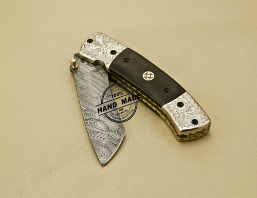 Damascus Folding Knife Custom Handmade Damascus Steel Pocket Knife With Copper Brass and Mictra Handle 875 - Image 9