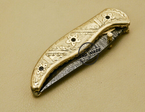 Custom Handmade Engraving Damascus Folding Knife With Leather Sheaths 878 - Image 9