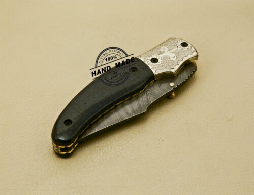 Damascus Folding Knife Custom Handmade Damascus Steel Pocket Knife with Copper Hand Engraved Mictra Handle 873 - Image 9