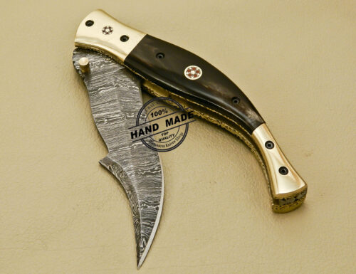 Damascus Folding Knife Custom Handmade Damascus Steel Knife 881 - Image 9