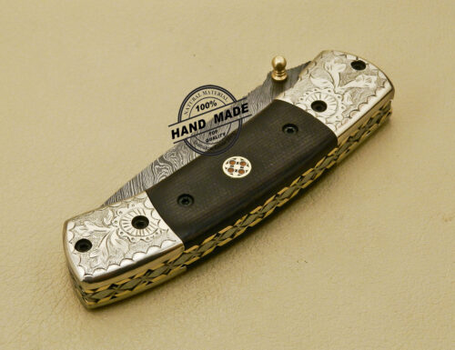 Damascus Folding Knife Custom Handmade Damascus Steel Pocket Knife With Copper Brass and Mictra Handle 875 - Image 10