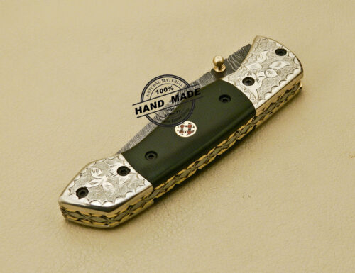 Damascus Folding Knife Custom Handmade Damascus Steel Hunting Knife With Copper Hand Engraved Mictra Handle 876 - Image 10