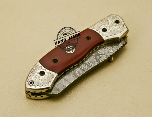 Damascus Folding Knife Custom Handmade Damascus Steel With Copper Hand Engraved Mictra Handle 877 - Image 10
