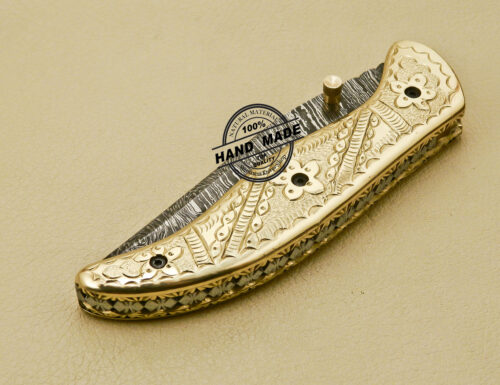 Custom Handmade Engraving Damascus Folding Knife With Leather Sheaths 878 - Image 10