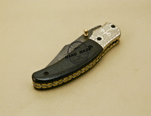 Damascus Folding Knife Custom Handmade Damascus Steel Pocket Knife with Copper Hand Engraved Mictra Handle 873 - Image 10