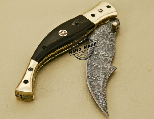 Damascus Folding Knife Custom Handmade Damascus Steel Knife 881 - Image 10