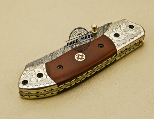 Damascus Folding Knife Custom Handmade Damascus Steel With Copper Hand Engraved Mictra Handle 877 - Image 11