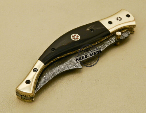 Damascus Folding Knife Custom Handmade Damascus Steel Knife 881 - Image 11