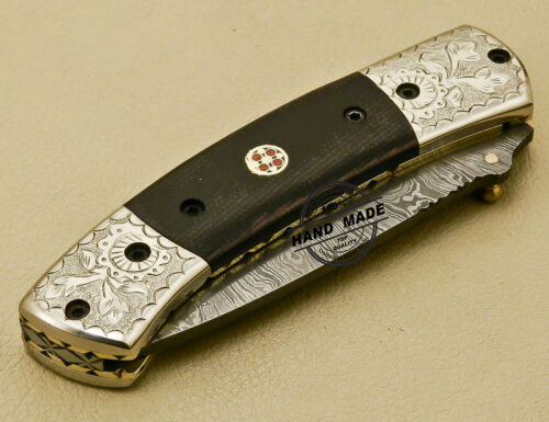 Damascus Folding Knife Custom Handmade Damascus Steel Pocket Knife With Copper Brass and Mictra Handle 875 - Image 11