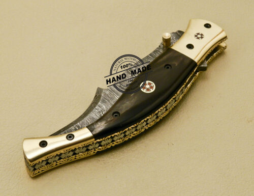 Damascus Folding Knife Custom Handmade Damascus Steel Knife 881 - Image 12