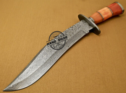 Damascus Bowie Knife Custom Handmade Damascus Steel Hunting Bowie Knife With Colored Bone Handle 837 - Image 3