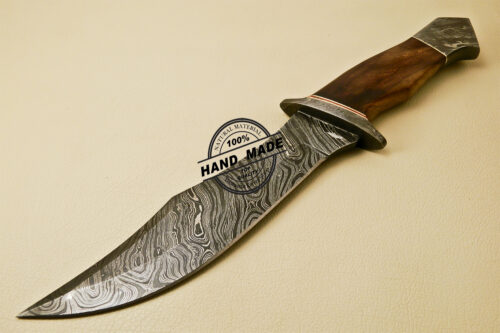 Damascus Bowie Knife Custom Handmade Damascus Steel Hunting Damascus Bowie Knife With Rose Wood Handle 843 - Image 3