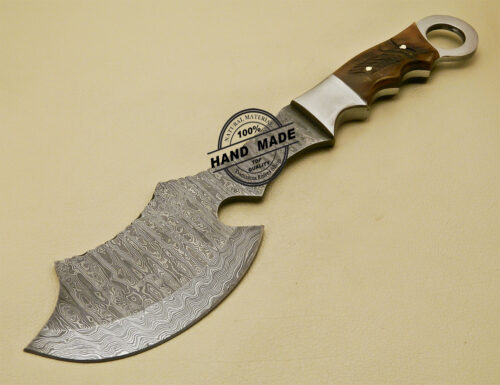 Outdoor Hunting Camping Damascus Hatchet Tomahawk Multi Tools With Ram Horn Handle 852 - Image 3