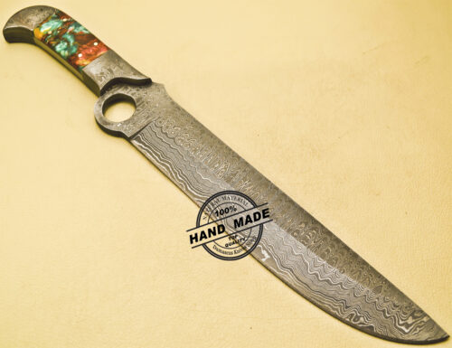 Damascus Bowie Knife Custom Handmade Damascus Steel Hunting Knife With Corain Handle 868 - Image 5