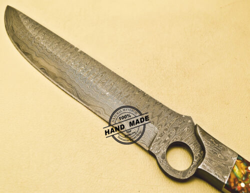 Damascus Bowie Knife Custom Handmade Damascus Steel Hunting Knife With Corain Handle 868 - Image 6
