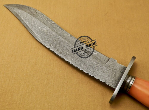 Damascus Bowie Knife Custom Handmade Damascus Steel Hunting Bowie Knife With Colored Bone Handle 837 - Image 6
