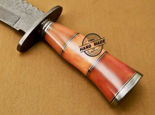 Damascus Bowie Knife Custom Handmade Damascus Steel Hunting Bowie Knife With Colored Bone Handle 837 - Image 8