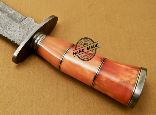 Damascus Bowie Knife Custom Handmade Damascus Steel Hunting Bowie Knife With Colored Bone Handle 837 - Image 9