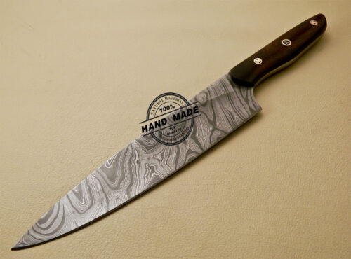Damascus Kitchen Knife Custom Handmade Damascus Kitchen Knife with Rose Wood Handle 840 - Image 3