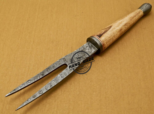 Damascus Fork Knife Custom Handmade Damascus Steel Kitchen Fork Knife 824 - Image 3