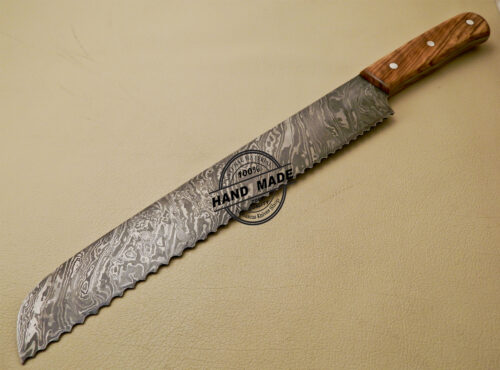 Damascus Bread Kitchen Cake Knife Custom Handmade Damascus Steel Knife 827 - Image 3