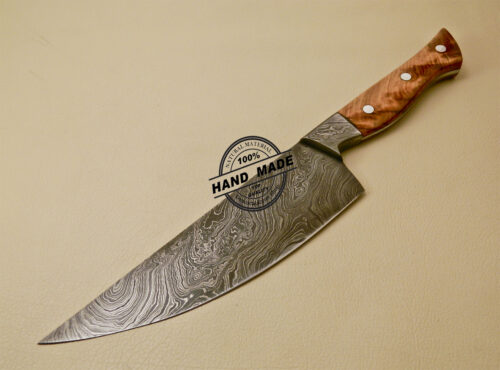 Damascus Kitchen Knife Custom Handmade Damascus Kitchen Knife with Cow Handle 830 - Image 3