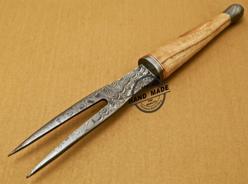 Damascus Fork Knife Custom Handmade Damascus Steel Kitchen Fork Knife 824 - Image 4