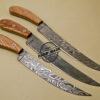 Lot Of 3 PCs Damascus Kitchen Knives Custom Handmade Damascus Kitchen Knives With Cow Wood Handle 826 - Image 4