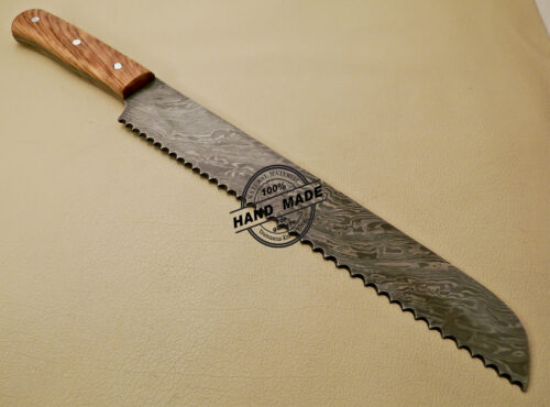 Damascus Bread Kitchen Cake Knife Custom Handmade Damascus Steel Knife 827 - Image 4