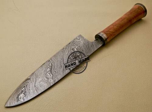 Damascus Chef Knife Custom Handmade Damascus Steel Kitchen Damascus Chef Knife with Cow Handle 839 - Image 4