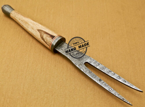 Damascus Fork Knife Custom Handmade Damascus Steel Kitchen Fork Knife 824 - Image 5