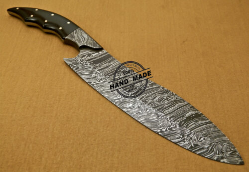 Custom Handmade Full Tang Damascus Kitchen Knife with Buffalo Horn Handle 821 - Image 5