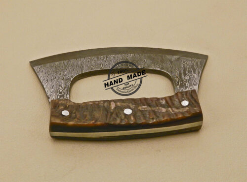 Damascus ULU Kitchen Knife Custom Handmade Kitchen Damascus Ulu Knife With Ram Horn Handle 828 - Image 3