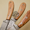 Lot Of 3 PCs Damascus Kitchen Knives Custom Handmade Damascus Kitchen Knives With Cow Wood Handle 826 - Image 6