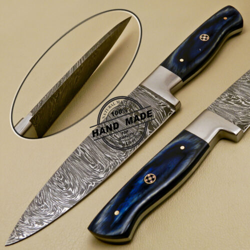 Lot Of 4 PCs Damascus Kitchen Knives Custom Handmade Damascus Kitchen Knives With Multi Colored Wood Handle 825 - Image 7