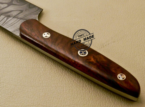 Damascus Kitchen Knife Custom Handmade Damascus Kitchen Knife with Rose Wood Handle 840 - Image 7