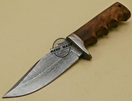 Damascus Skinner Knife Custom Handmade Damascus Steel Hunting Knife with Rose Wood Handle 859 - Image 3