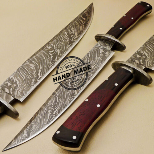 Damascus Bowie Knife Custom Handmade Damascus Steel Hunting Bowie Knife With Leather Sheaths 896
