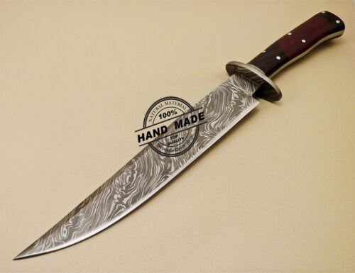 Damascus Bowie Knife Custom Handmade Damascus Steel Hunting Bowie Knife With Leather Sheaths 896 - Image 3