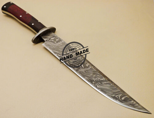 Damascus Bowie Knife Custom Handmade Damascus Steel Hunting Bowie Knife With Leather Sheaths 896 - Image 4