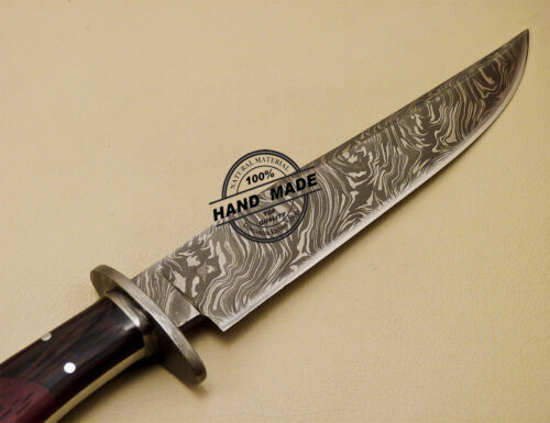 Damascus Bowie Knife Custom Handmade Damascus Steel Hunting Bowie Knife With Leather Sheaths 896 - Image 8
