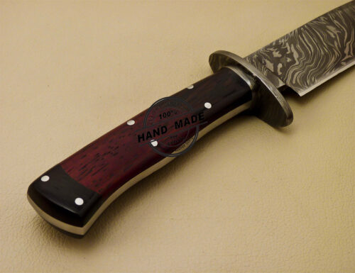 Damascus Bowie Knife Custom Handmade Damascus Steel Hunting Bowie Knife With Leather Sheaths 896 - Image 9