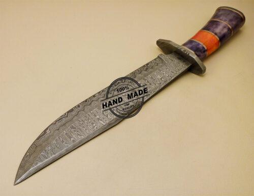 Damascus Bowie Knife Custom Handmade Damascus Hunting Knife 889 - Image 4