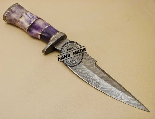 Damascus Skinner Knife Custom Handmade Damascus Steel Hunting Knife With Colored Bone Handle 894 - Image 4