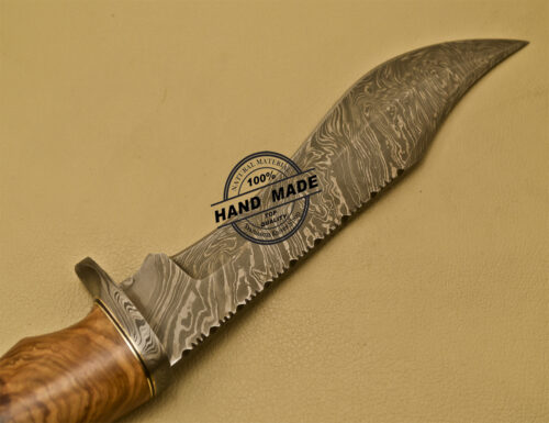 Damascus Bowie Knife Custom Handmade Damascus Steel Hunting Bowie Knife With Cow Handle 910 - Image 6