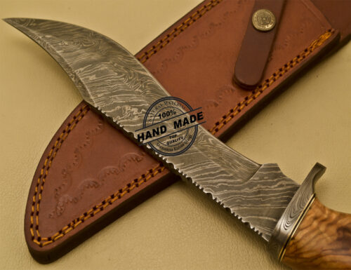 Damascus Bowie Knife Custom Handmade Damascus Steel Hunting Bowie Knife With Cow Handle 910 - Image 10